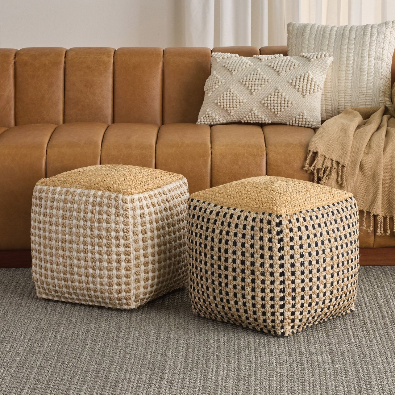 Nourison Jute Square Pouf